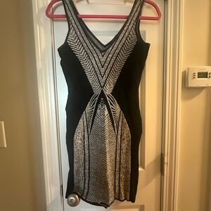 Guess Black and Silver Bodycon Mini Dress V-Neck Sleeveless
